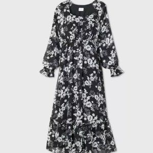 Isabel Maternity Chiffon Long Sleeve Floral Dress - Black- Size SMALL - NEW